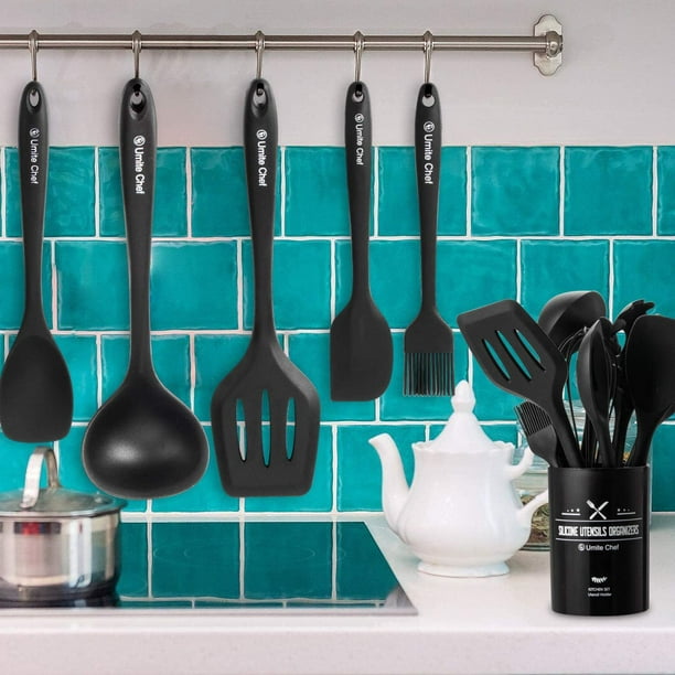 Paris Hilton Kitchen Set Tool Crock with Silicone Cooking Utensils