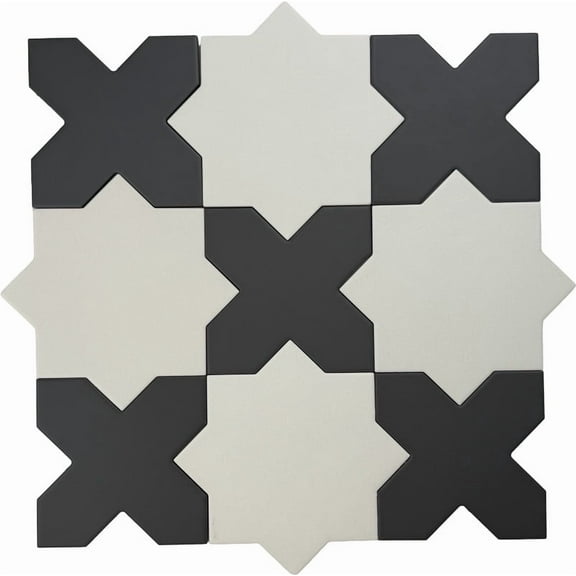 Seville Pure White 7" Star with Graphite Black 5" Cross Matte Porcelain Wall and Floor Tile (10.62 sq ft/case) - 68 Pack