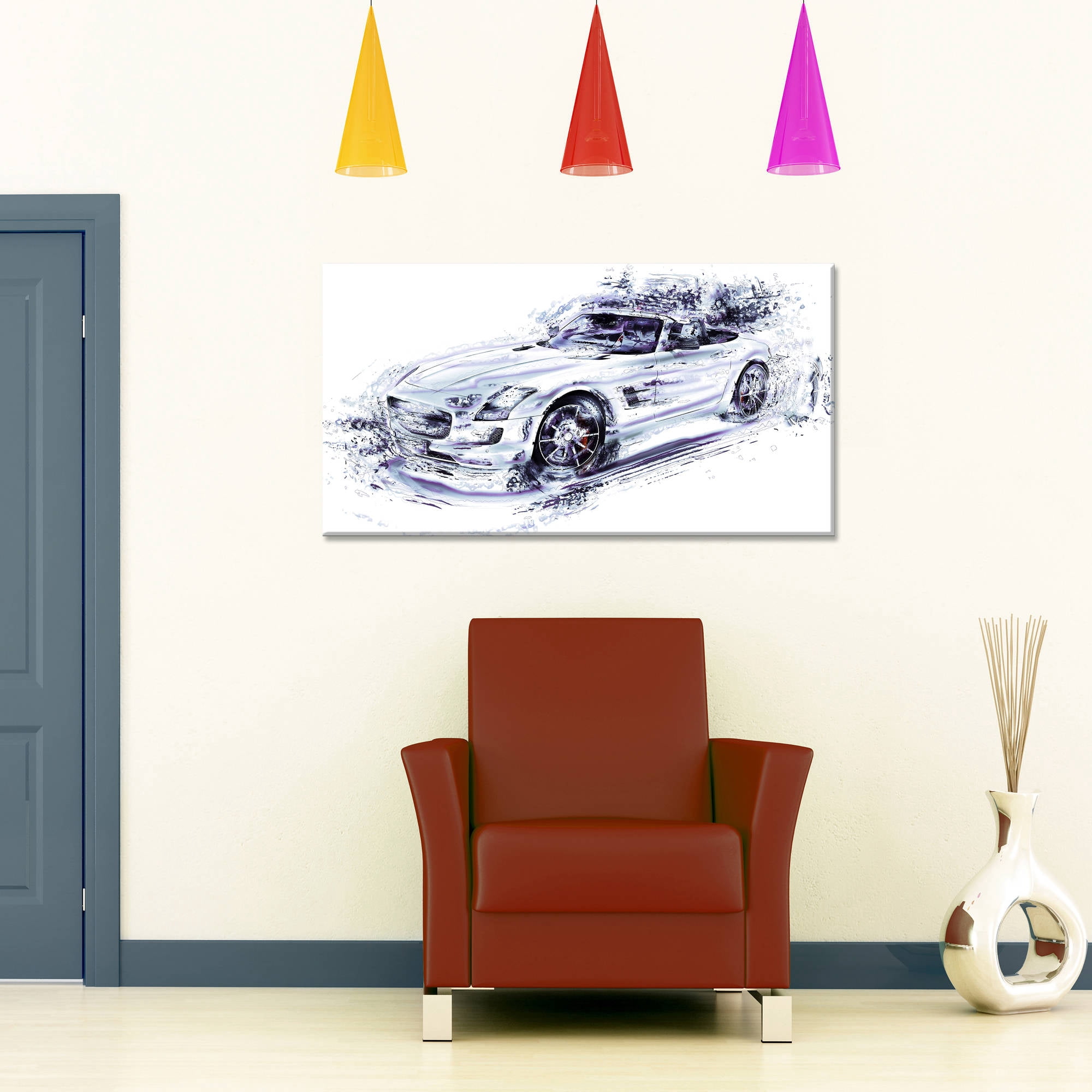 DESIGN ART White Convertible Car Small Gallery Wrapped Canvas