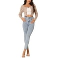 thumbnail image 2 of INSPIRE CHIC Women's Casual Long Sleeve Open Front Stripe Knitted Butterfly Buckle Crop Cardigan S Brown, 2 of 6