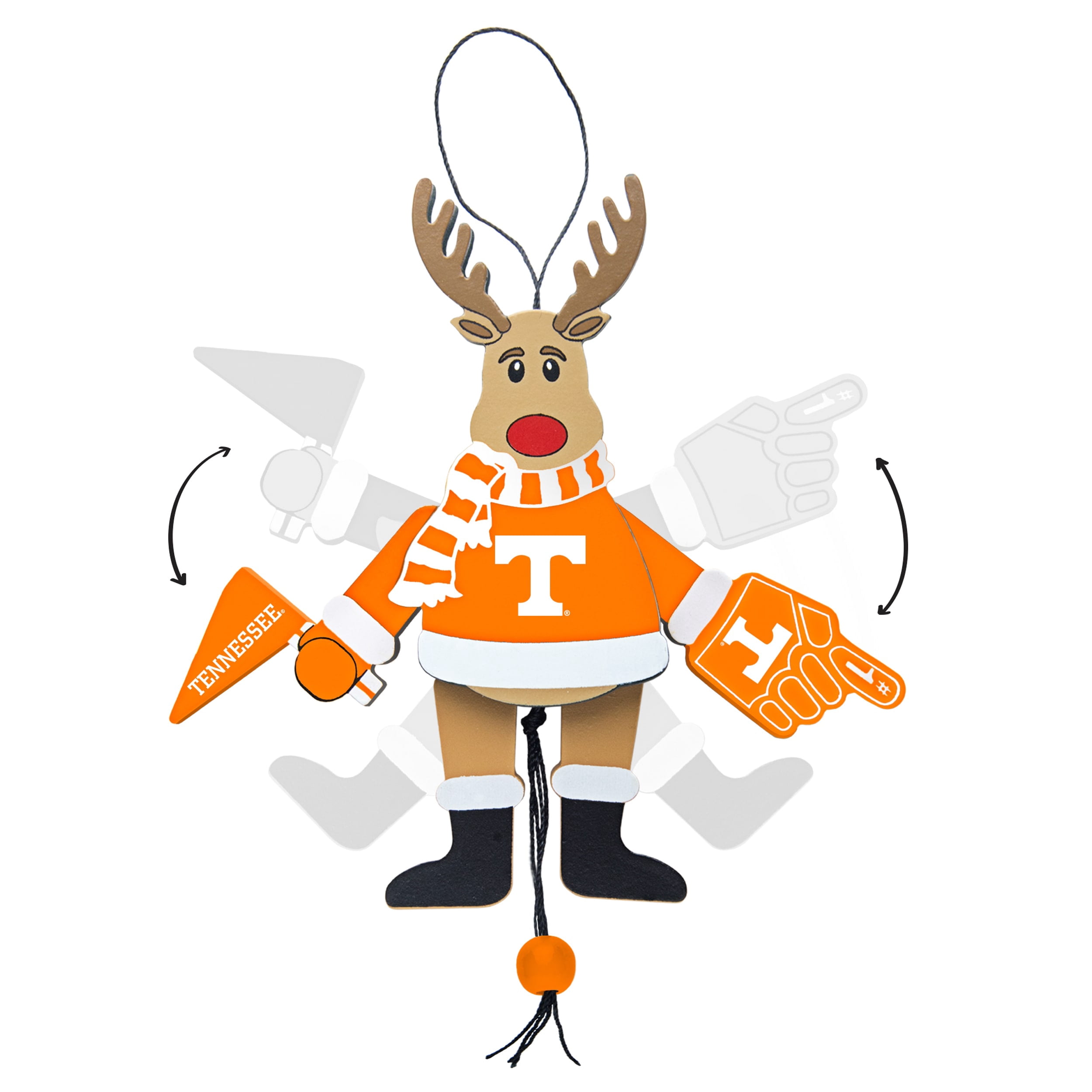 Topperscot by Boelter Brands NCAA Wooden Cheering Reindeer Ornament, University of Tennessee Volunteers