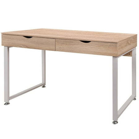 Merax Home Office Computer Desk Simple Design Table Workstation With Merax Home Office Computer Desk Simple Design Table Workstation With Two Drawers White And Oak