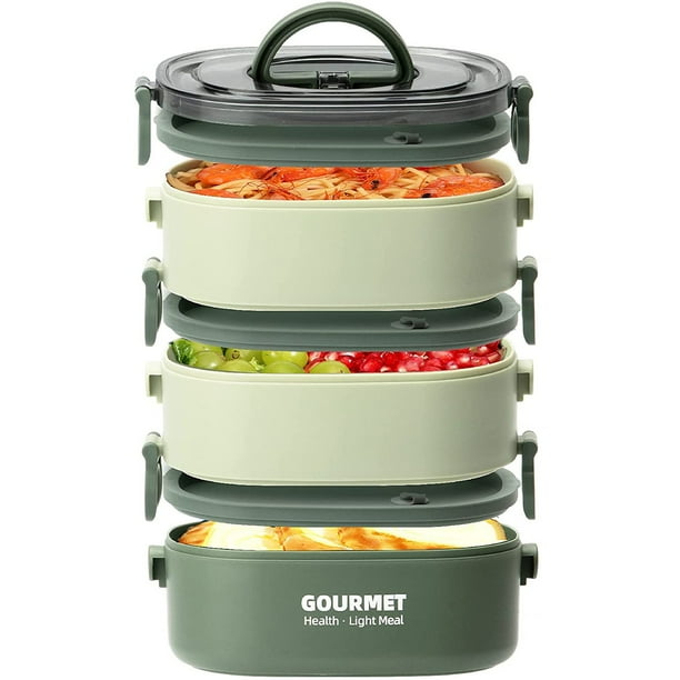 Muyoka Fiambrera Miuline, 2000ML Caja Bento apilable de 3 niveles Caja de comida sellada a prueba de fugas Recipiente de comida seguro para microondas para el hogar Oficina Escuela Camping Muyoka Hogar