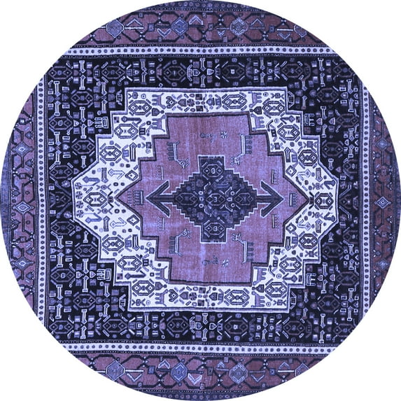 Ahgly Company Machine Washable Indoor Round Persian Blue Traditional Area Rugs, 7' Round