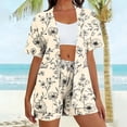 thumbnail image 5 of Frostluinai Womens 2 Piece Summer Outfits Hawaiian Print Open Front Kimono Blouse and Shorts with Pocket Beach Vacation Outfits Khaki XL, 5 of 7