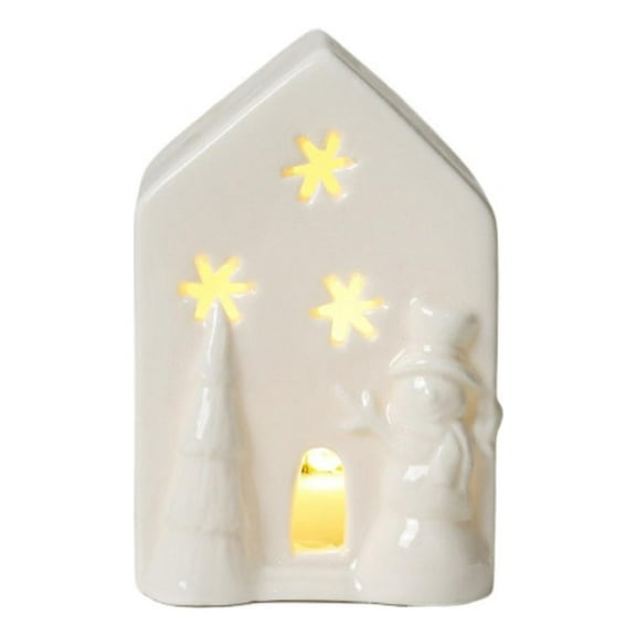 QHUDLV White Porcelain Christmas Houses, LED Mini Village, Holiday Tabletop Ornament