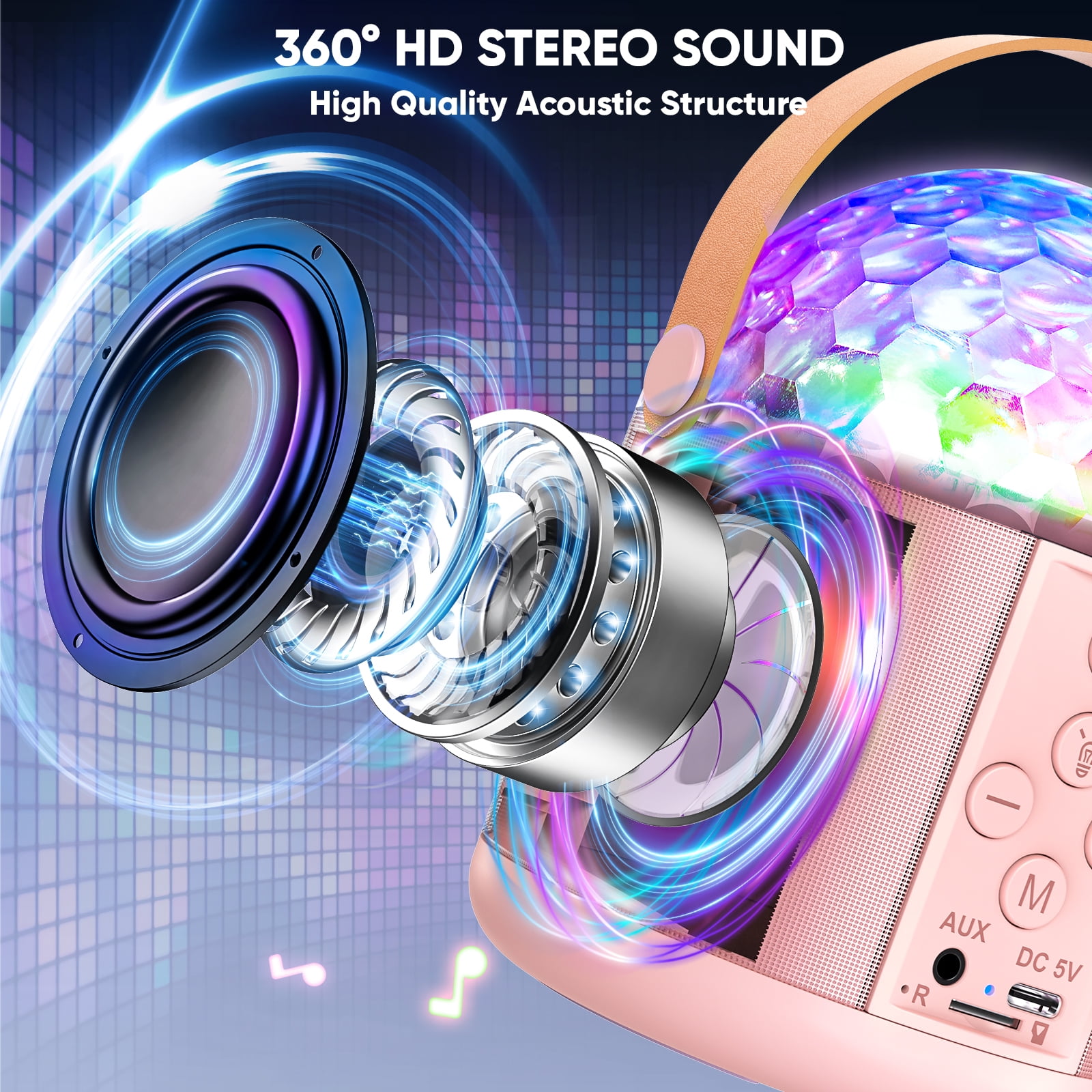 Mini Karaoke Machine for Kids, Gifts for Girls Ages 3-12, Bluetooth Speaker with 2 Wireless Karaoke Microphones, Gifts for 3+ Kids Adults