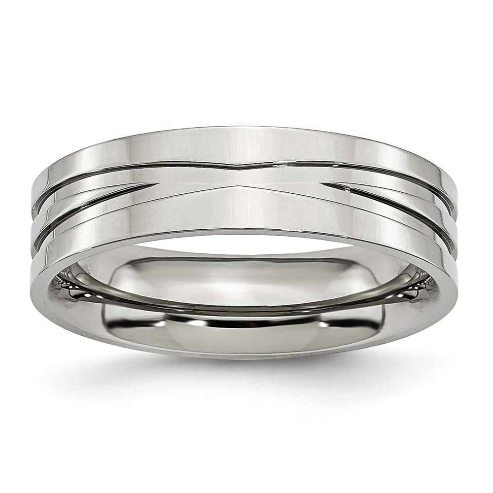 Bridal Wedding Bands Decorative Bands Stainless Steel Polished Grooved CZ Ring Size 9 Bridal Wedding Bands Decorative Bands Stainless Steel Polished Grooved CZ Ring Size 9