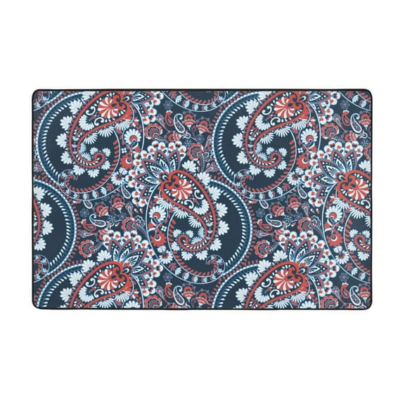 Area Rugs For Living Room Decor - Red Blue White Paisley Anti Slip Throw Washable Rugs 3x5 For Bedroom, Soft Indoor Carpet For Bedroom Living Room 60x39In