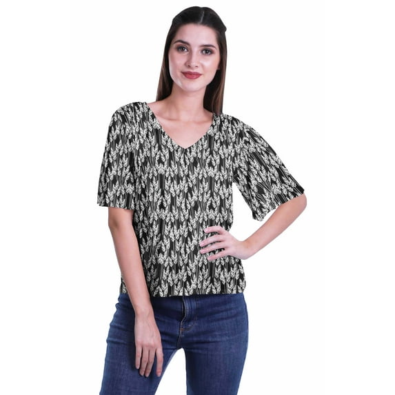 Moomaya Printed Casual Top For Womens V-Neck Summer Top Short Sleeve Blouse T-shirt