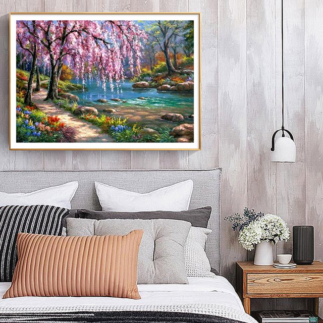 Cuadros Decorativos Río flor árboles cuadro sin marco pintura al óleo por números cuadro pintado a mano Ndcxsfigh Nuevos Originales