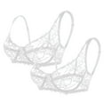 thumbnail image 2 of iHPH7 2 Pack Women's Lace Bra Demi Sheer Mesh Balconette See Through Bralette Unlined underwire bras for women Embroidered White 34, 2 of 9