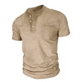 thumbnail image 4 of HOOMEUMY Men's Fashion Button Placket Short Sleeve Tops Lightweight Casual Basic Tees with Pocket for Daily Streetwear & Holiday Khaki L, 4 of 6