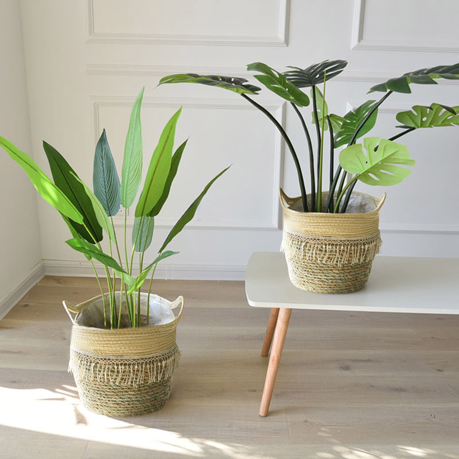Fdelink Flower Pot Seagrass Wicker Basket Flower Pot Folding Basket Storage Basket Decoration