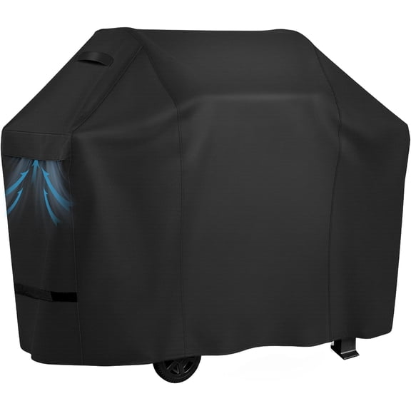 58 Inch Black BBQ Grill Cover, Waterproof Anti-UV Fade Resistant, Fits Weber Char-Broil Nexgrill & More Grills