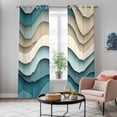 thumbnail image 5 of Teal Beige Ombre Kitchen Curtains 84 Inch Length, Moire Modern Abstract Art Geometric Grommet Top Bedroom Living Room Curtains, Light Filtering Cafe Curtain Drapes 2 Panels Set 84''x84'', 5 of 9