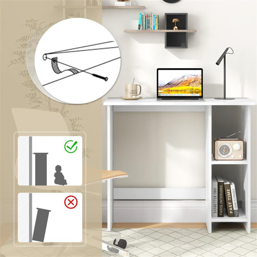 Demi Bonn Small Computer Desk with Storage and Adjustable Shelf, Home Office Desk Study Writing Table, White