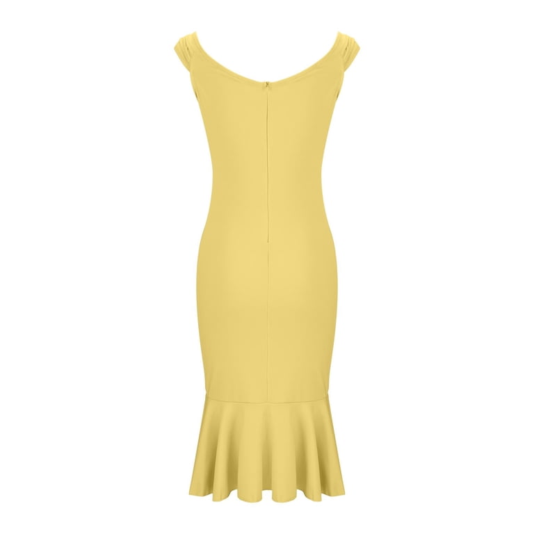 Aobny Yellow Dresses for Spring Formal Wedding Guest Cocktail Ruffle Short Sleeve Dresses for Women 2025 Elegant Classy