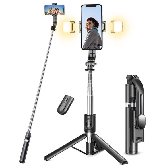 Selfie Stick Tripod with Light, 45'' Selfie Stick with Wireless Remote, Portable Phone Tripod Compatible with iPhone 15 Pro Max/15/14 Pro/14/13, Samsung S22/ S23 Ultra/Android Smartphone