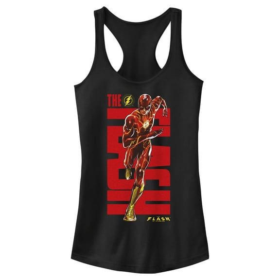 Junior's The Flash Speedster Bold Red Logo Racerback Tank Top Black 2X Large