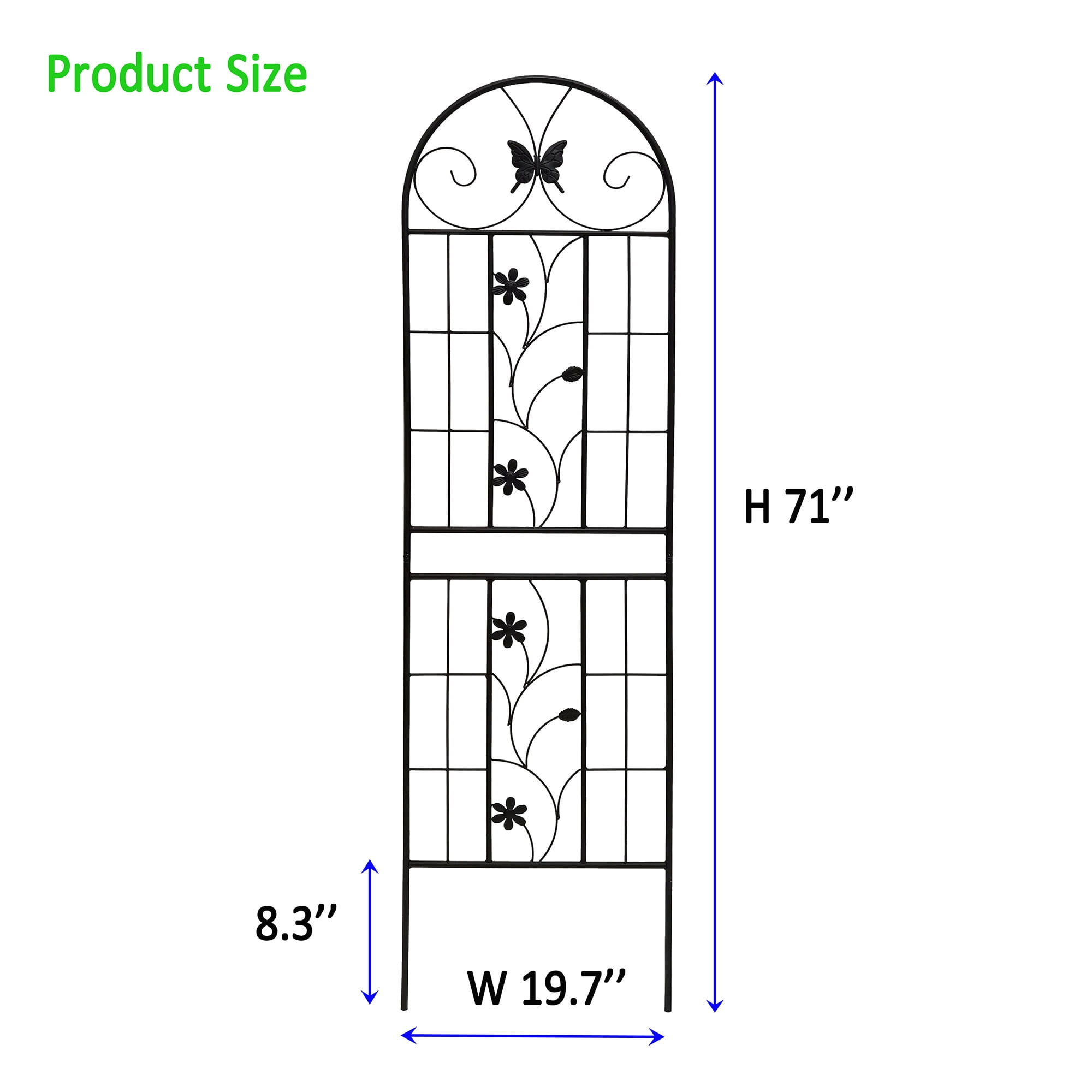 Heavy Duty Rustproof Black Iron Garden Trellis 4 Pack  71" x 19.7" For Potted Plant Support & Climbing Vines