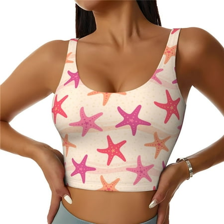 Jgfou Starfish Print Womens Sports Bra - Padded Workout Sports Bras Crop Tank Top