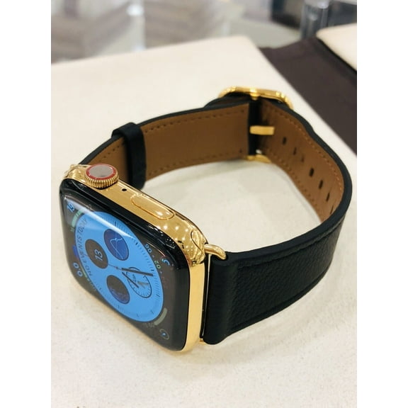 24K Gold Plated 45MM iWatch SERIES 8 Stainless Steel Black Leather GPS LTE