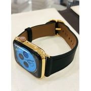 24K Gold Plated 45MM iWatch SERIES 8 Stainless Steel Black Leather GPS LTE