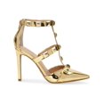 thumbnail image 2 of INC Womens Gold Strappy Studded Goring Syndia Pointed Toe Stiletto Zip-Up Dress Sandals Shoes 5.5 M, 2 of 3