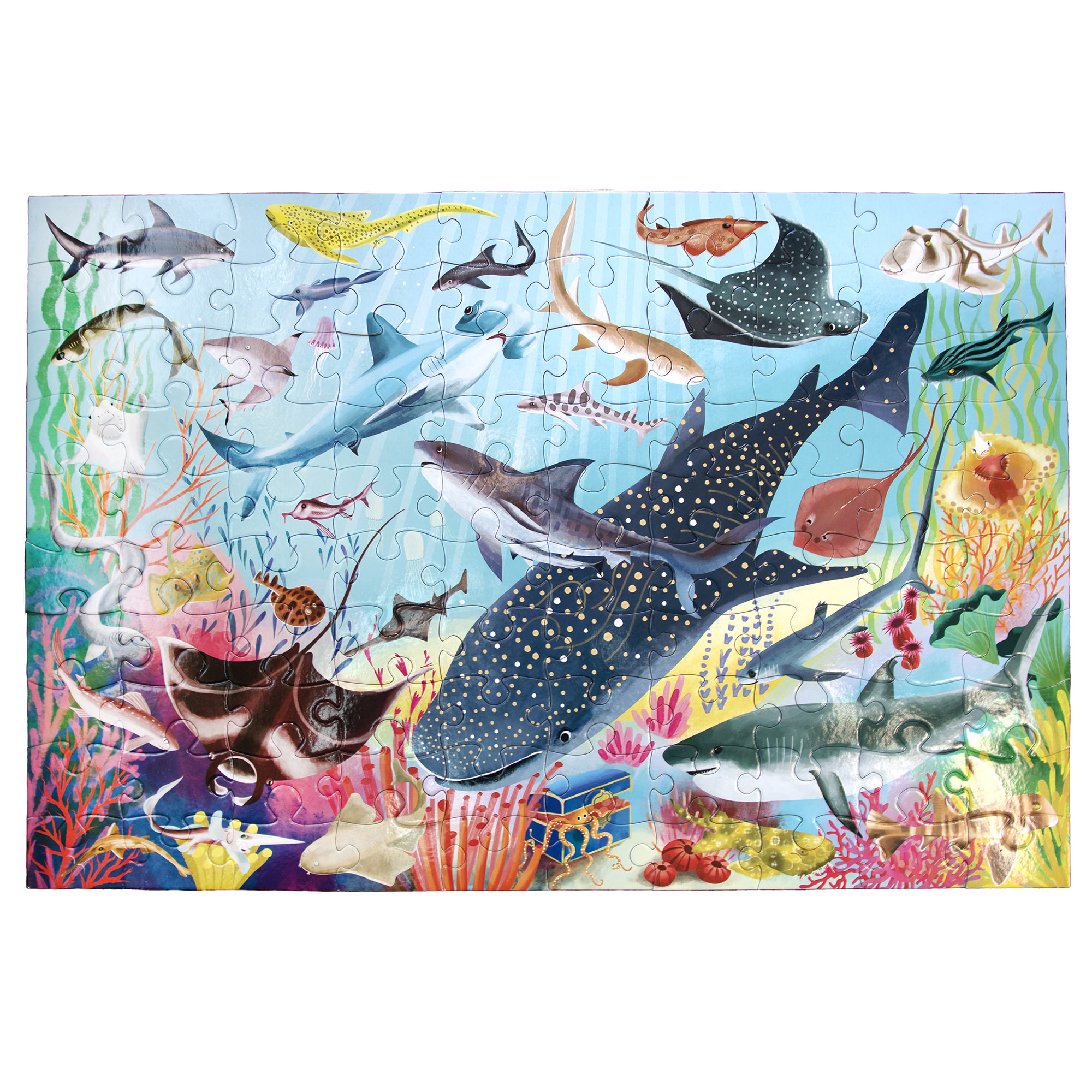 eeBoo Love of Sharks 100 Piece Puzzle with Poster for Kids, 27" x 18" once completed, 5 Years and Up.