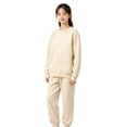 thumbnail image 2 of Glisme Girls Outfit Set Solid Color Long Sleeve Crew Neck Tees With Drawstring Pants Set Durable Wear Girls Outfit Size 2-3 Years Beige, 2 of 4