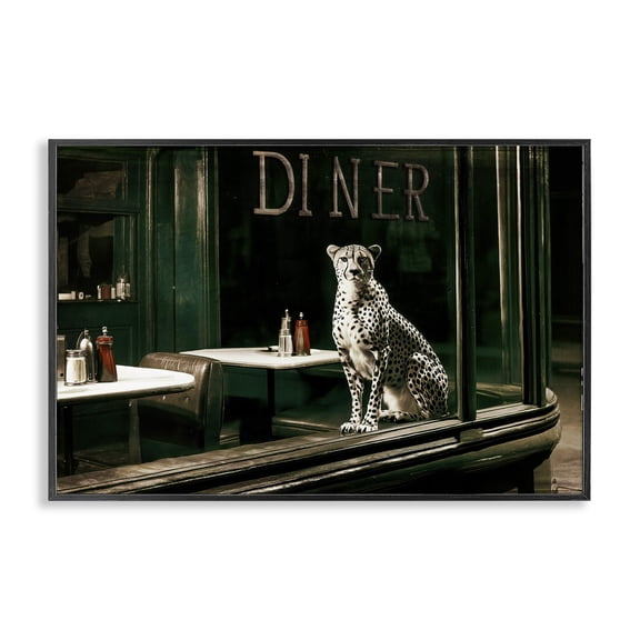 Stupell Industries Diner Sentry Leopard Black Framed Giclee Art, design by Annabelle Hall