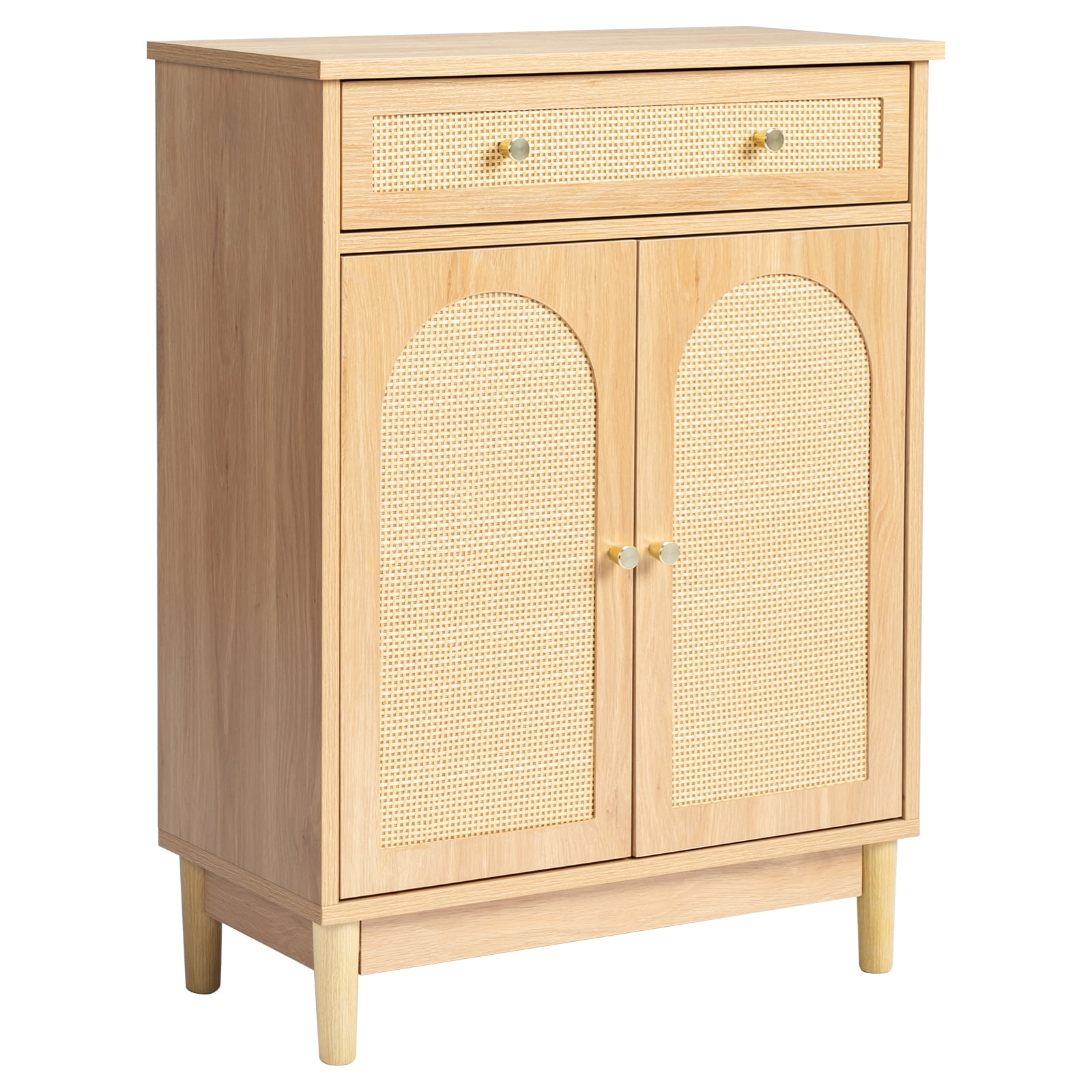 Ktaxon Bathroom Floor Cabinet, Freestanding Storage Cupboard w/ Drawer and 2 Doors, Rattan