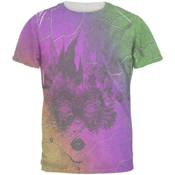 Mardi Gras Party Mask Distressed Grunge Flag Men's Soft T-Shirt Heather White SM