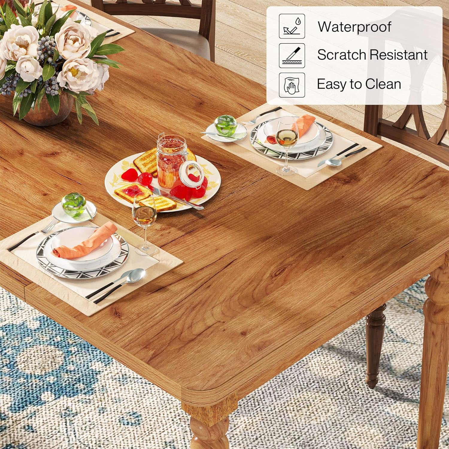 Tribesigns 63-Inch Rustic Dining Table, Oak Finish, Solid Wood