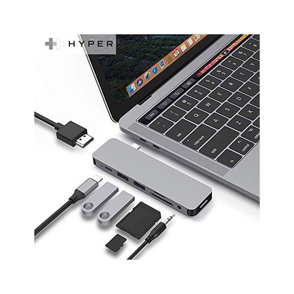 HyperDrive USB-C Hub Adapter, Sanho Solo 7-in-1 Type C Dongle for MacBook Pro, PC w USB-C Port: USBC 40Mbps 100W Power Delivery, USBC 5Gbps Data, 4K HDMI, microSD/SD Card Reader, 2xUSB 3.0, Audio Jack