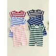 thumbnail image 3 of BemeyourBBs Infant Baby Girl Boy Summer Striped Romper One Piece Outfit Casual Short Sleeve Stripes Print Jumpsuit Shorts Baby Basic Clothes, 3 of 9