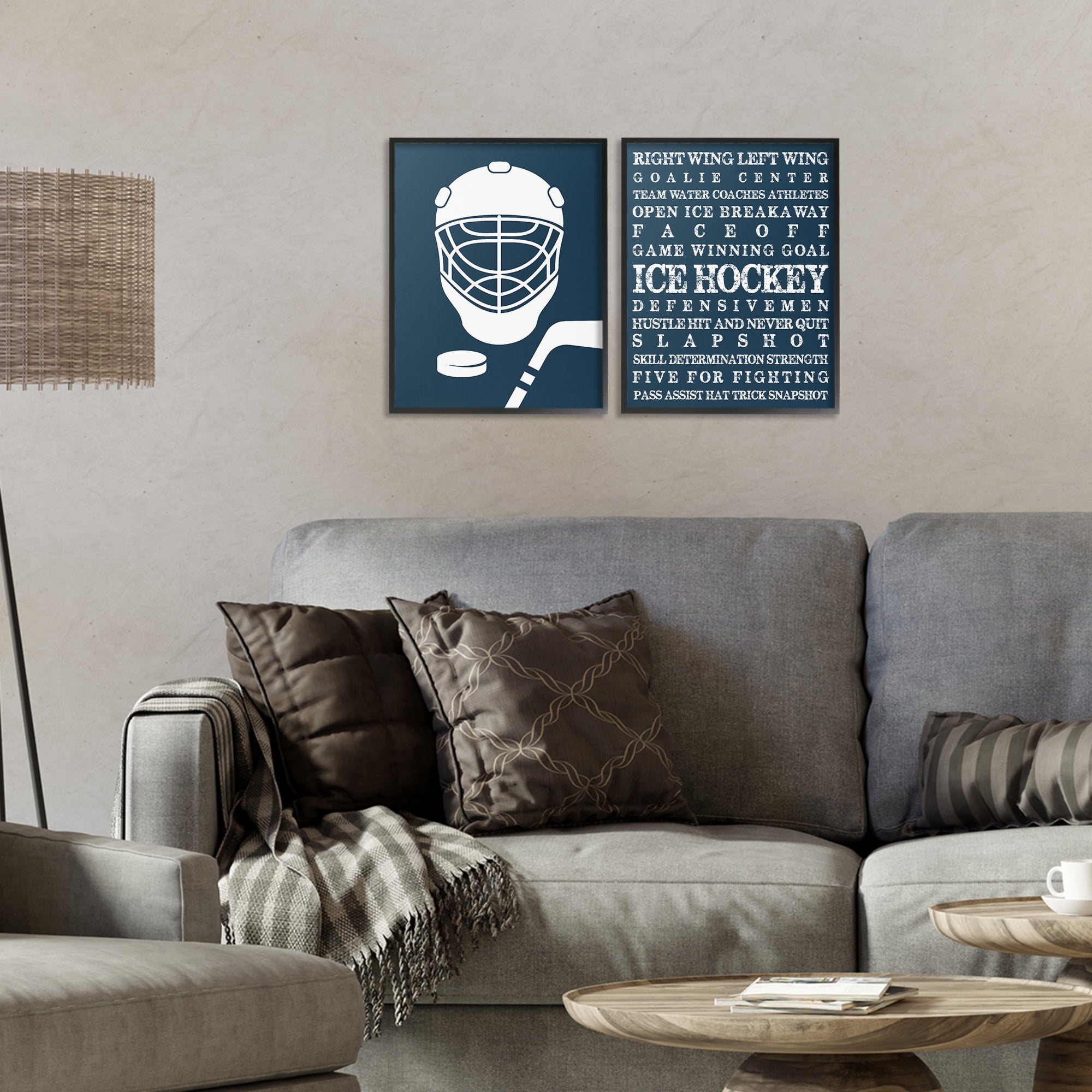 Stupell Industries Hockey Equipment & Phrases 2 Piece Black Framed Giclee Art Set, design by Melody Hogan