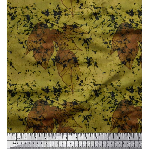 Soimoi Japan Crepe Satin Fabric Leaves & Texture Print Fabric by the Yard 42 Inch Wide