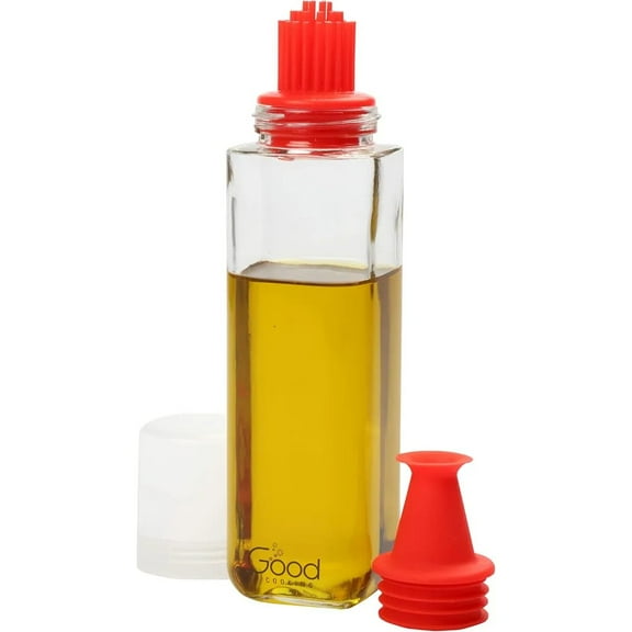 Olive Oil and Vinegar Dispenser Bottle- 16 oz Glass Cruet w Interchangeable No-Drip Spout and Silicone Basting Brush