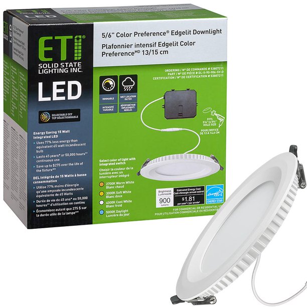 Eti 5 In Canless New Construction Remodel Selectable Integrated Led Recessed Trim Light 900 Lumens Wet Rated New Open Box Walmart Com Walmart Com