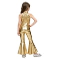 thumbnail image 2 of TSSOE Kids Girls Retro Disco Outfits Bell Bottom Jumpsuit 70s Fancy Dress Up Theme Party Bodysuits Gold 8, 2 of 7