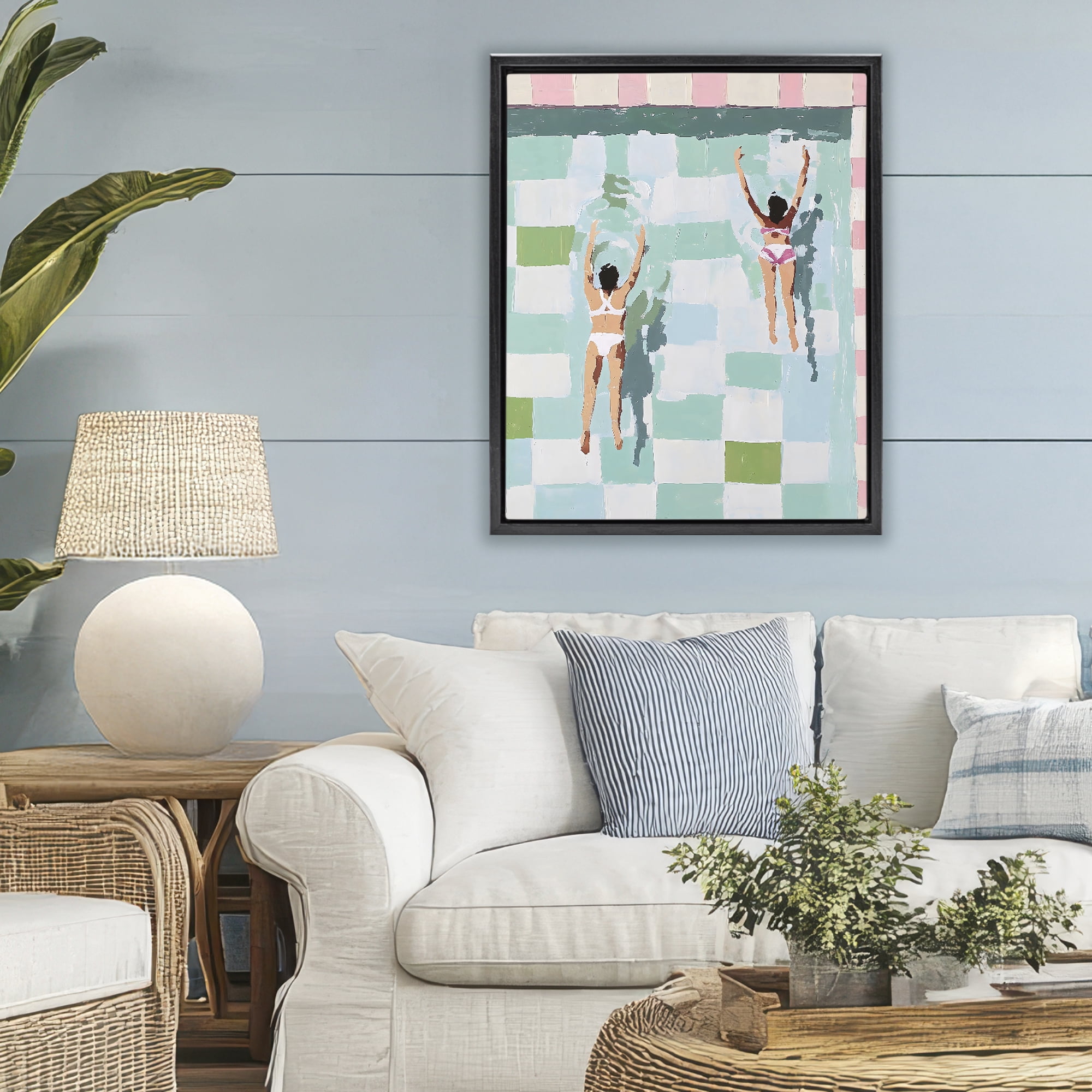 Stupell Industries Twin Swimmers in Pool Black Framed Floater Canvas Wall Art, design by The Prints Vibe