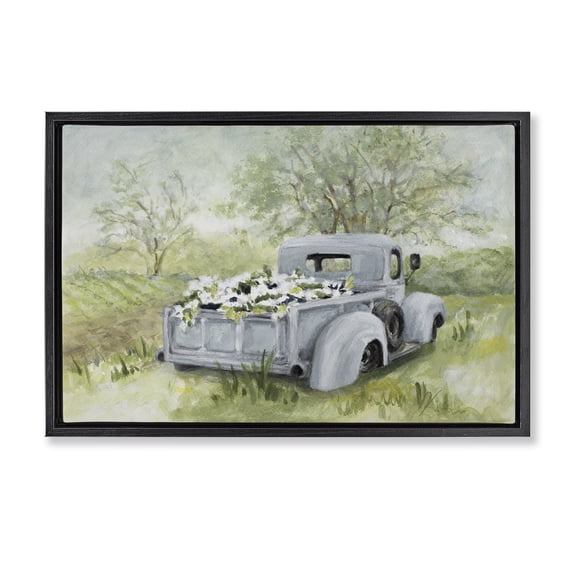 Stupell Industries Rustic Lodge Vintage Blue Truck Flower Sale Black Floating Frame Canvas Art, 25 x 17, by Lanie Loreth