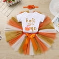 thumbnail image 5 of IBTOM CASTLE Toddler Baby Girls Pumpkin 1st Birthday Outfit Halloween Princess Romper + Tutu Skirt + Headband Clothes Set for Cake Smash Photo Shoot 0-6 Months Pumpkin Half Way to One, 5 of 8
