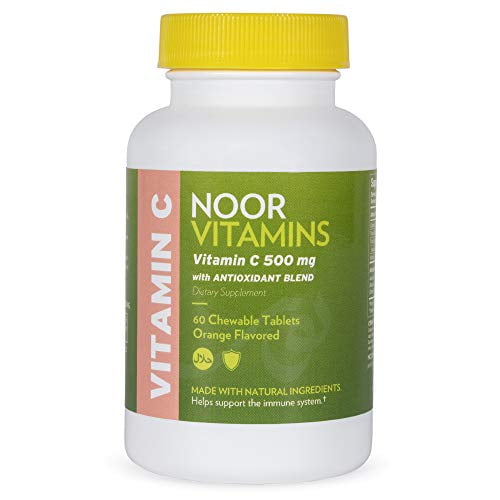 NoorVitamins 500 MG Vitamin C Chewable Tablets + Rose Hips and Antioxidants I Supports Healthy Immune System I A Vegan, Gluten Free & Halal Vitamin 60 Orange Flavored Chewable Tablets I 2 Month Supply