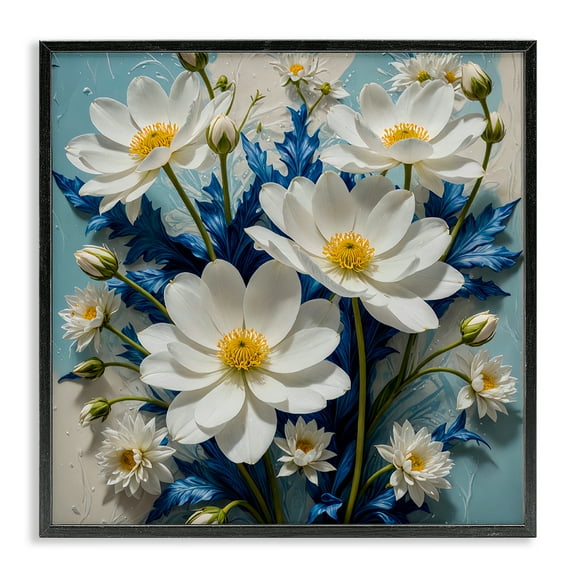 Stupell Industries Magnolias & Blue Florals Plants & Flowers Painting Black Framed Art Print Wall Art, 12 x 12