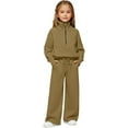 thumbnail image 2 of UACY Boys Girls Half Zip 2-Piece Sweatsuit, Mock Neck Sweatshirt and Wide Leg Sweatpants Set, Tracksuit Clothing Set with Pockets (Khaki, 7-8 Years), 2 of 9