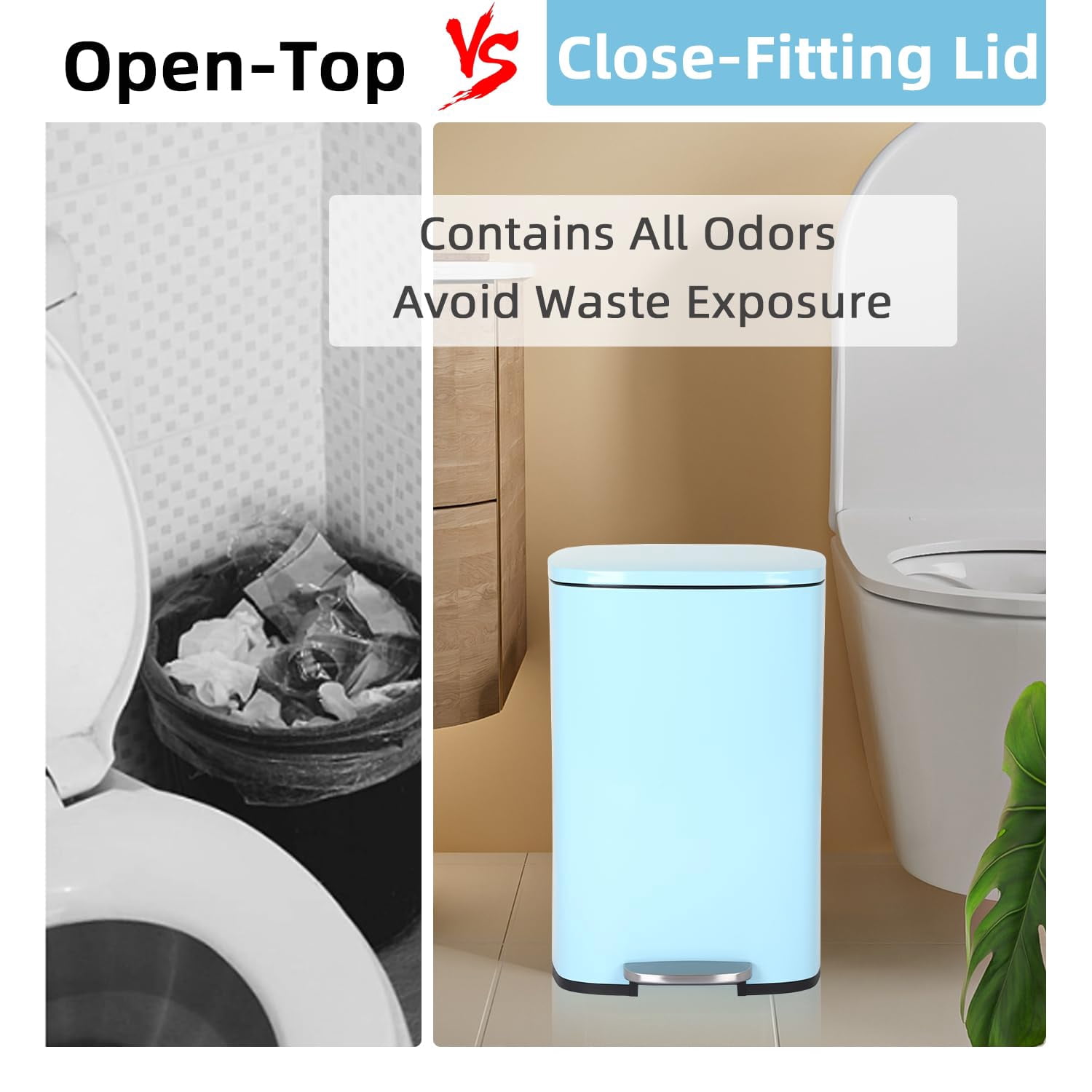 CL.HPAHKL 50 Liter / 13 Gallon Garbage Can, Fingerprint-Proof Garbage Can with Lid Stainless Steel Kitchen Trash Can with Removable Inner Bucket Step Trash Can, Brushed Stainless Steel Finish, Blue