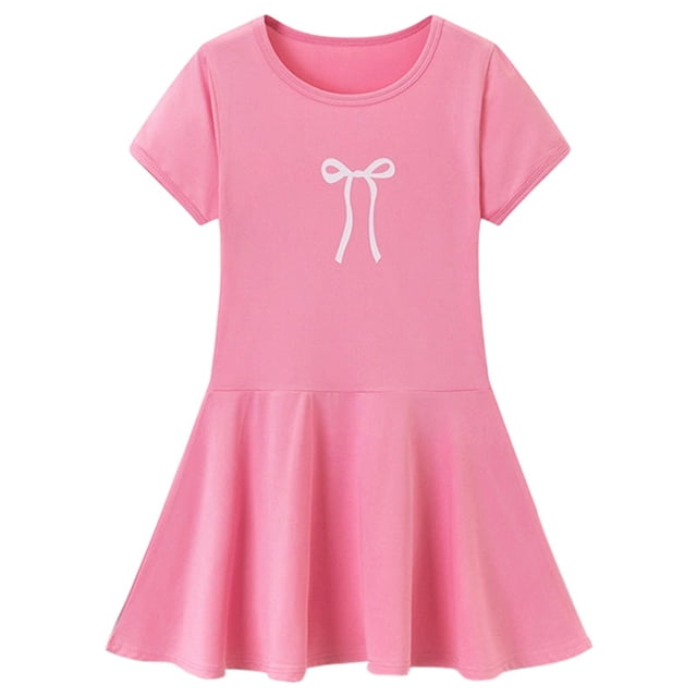 vigerkar Robes pour Petites Filles Coton Été Vacances Mignonne Robe Chat Manches Courtes (Rose, 10-11 Ans)